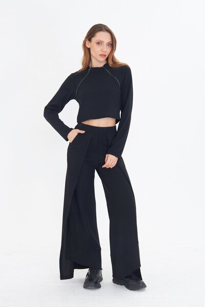 LAMANTE SİYAH TRİKO CROP BLUZ