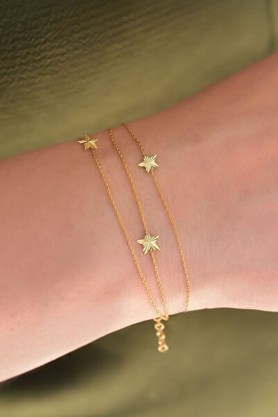 Papatya Silver 925 Ayar Gümüş Altın Kaplama Üç Yıldız Kristal Kesim Üç Zincir...