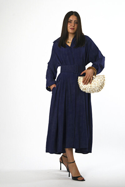 ABBRA Women's Belted Loose Dress with Pockets