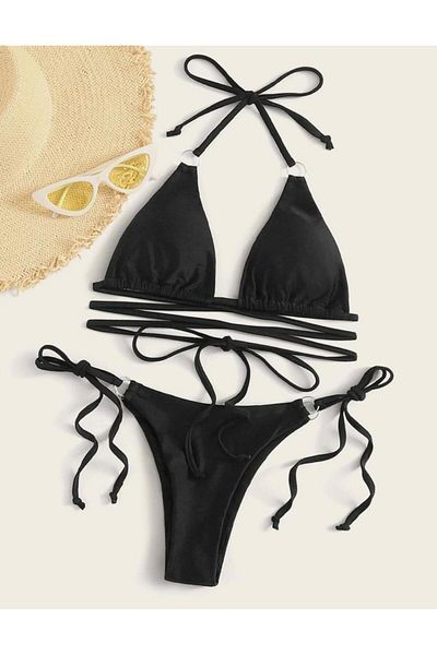 DEEP BEACH Rope and Ring Detailed Bikini Set