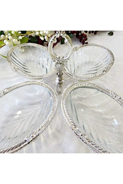 MaviDamla 4-Compartment Cast Metal Frame Cookie Jar Silver