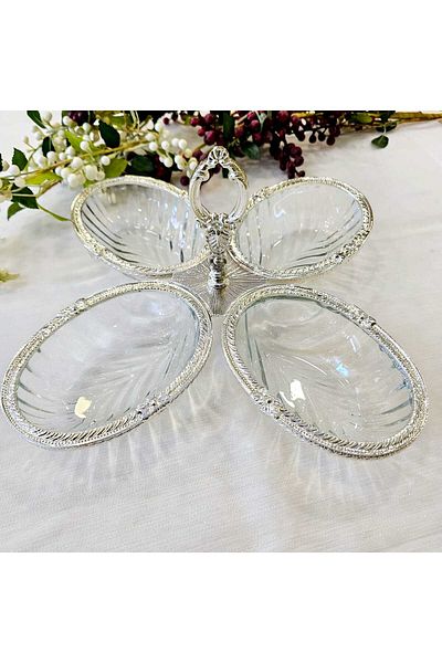MaviDamla 4/4 Compartment Cast Frame Metal Snack Bowl Silver