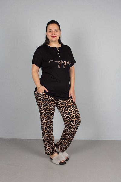 Truva XXL Plus Size Bottom Leopard Top Buttoned Pajamas Set