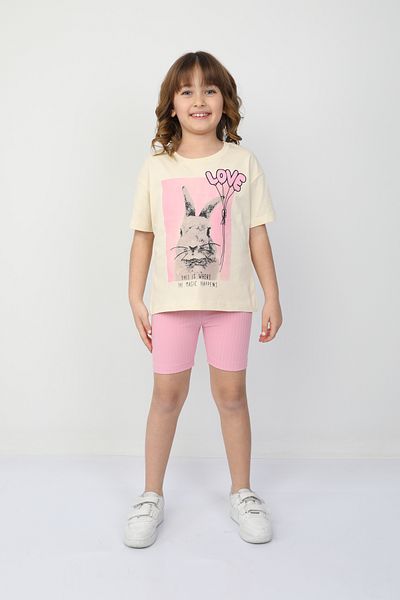 e-çocuk Love Rabbit Printed Top and Bottom Set 6485