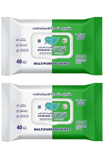 Alarays 2 pieces of antibacterial and anti-germ wipes, 40 wipes