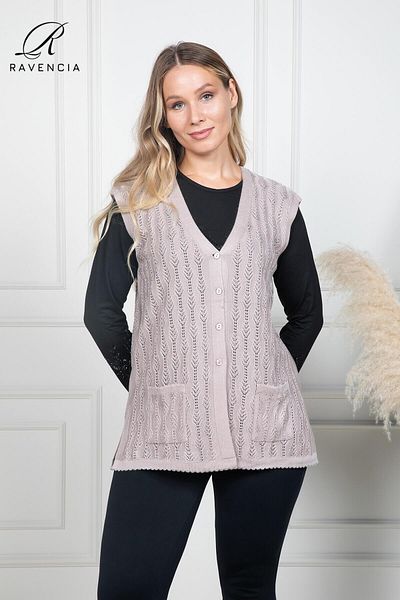 Ravencia Women's Thin Knitwear Knitted Buttoned Lilac Mother Vest for Middle Ages and Above