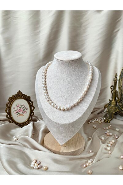 JOVİ ATELİER Gerçek Doğal Beyaz Inci Kadın Kolye Çelik Bağlantı Aparatlı Düğü...