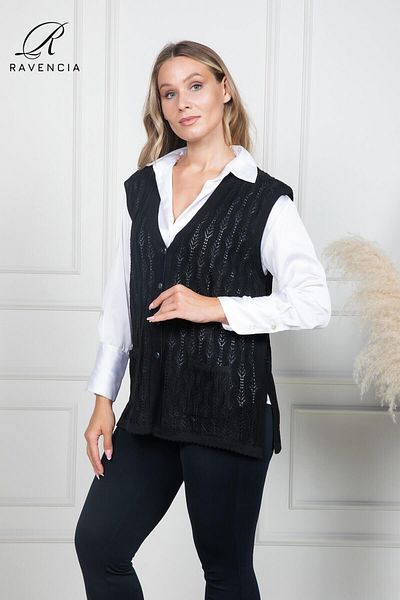 Ravencia Women's Thin Knitwear Knitted Buttoned Black Mother Vest for Middle Ages and Above