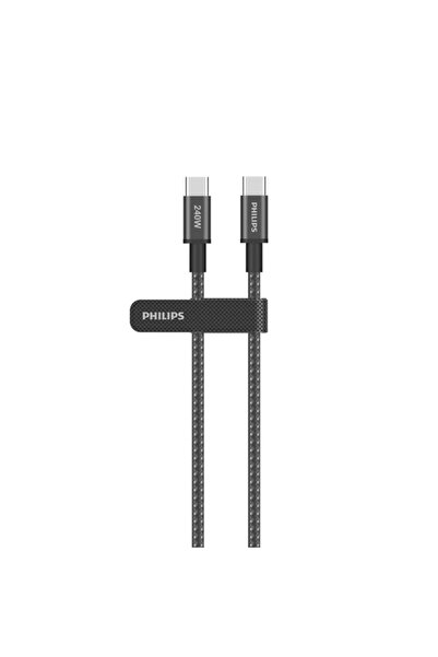 Philips DLC7030C/00 240W USB-C to USB-C Örgülü Şarj Kablosu 1M, Siyah