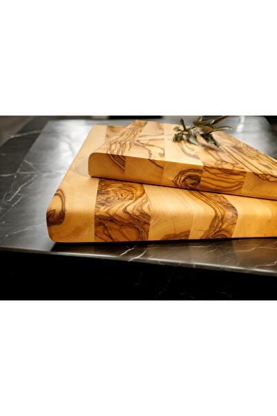 F&S WoodArt مجموعة من 2 لوح تقطيع خشبي طبيعي من خشب الزيتون، لوح مطبخ لتقطيع اللحوم والخبز والخضروات