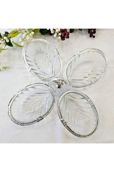 MaviDamla 4/4 Compartment Cast Frame Metal Snack Bowl Silver