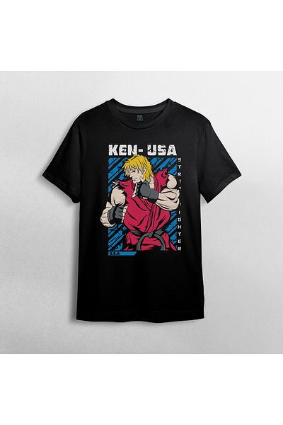 Pixxa Street Fighter Ken Unisex 100% βαμβακερό μπλουζάκι με λαιμόκοψη μοντέλο 1