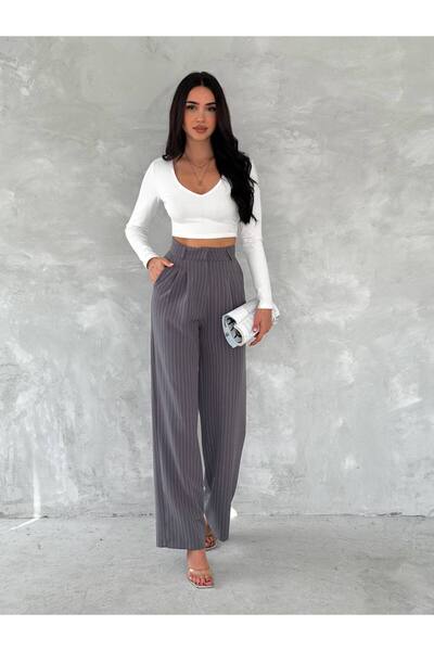 HARMONY GLOBAL Жіночі антрацитові брюки Palazzo з високою талією та подвійними складками 80174