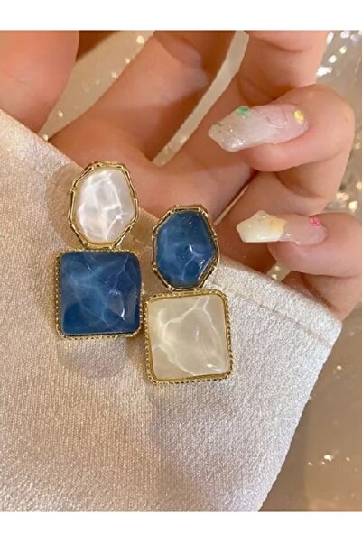 Shisa Jewel Kadınlar için zarif mavi ve beyaz küpeler(109)