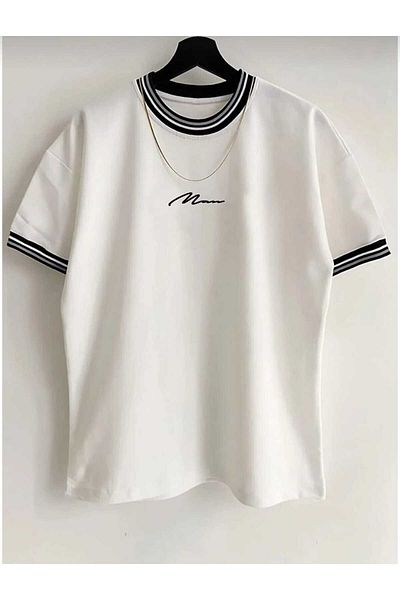 DWN WEAR ΜΑΥΡΟ ΛΕΥΚΟ ΜΑΝΙΚΙ T-SHIRT