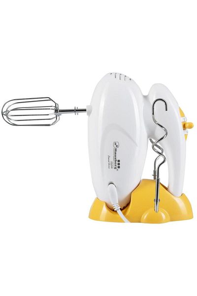Hausberg Mixer de mana, Hausberg HB-4113, 5 viteze + turbo, design ergonomic, motor din cupru, Alb/Galben
