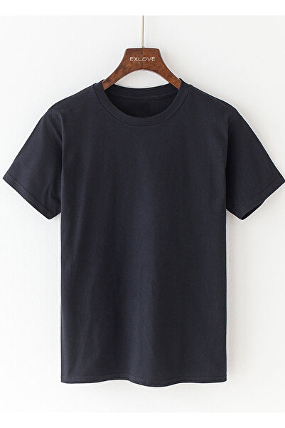 ExLove Beyaz Erkek T-Shirt %100 Pamuk Comfort Slim Fit Kesim Bisiklet Yaka Ba...