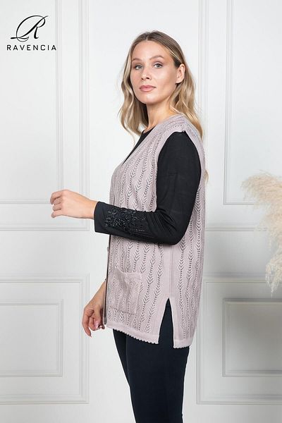 Ravencia Women's Thin Knitwear Knitted Buttoned Lilac Mother Vest for Middle Ages and Above