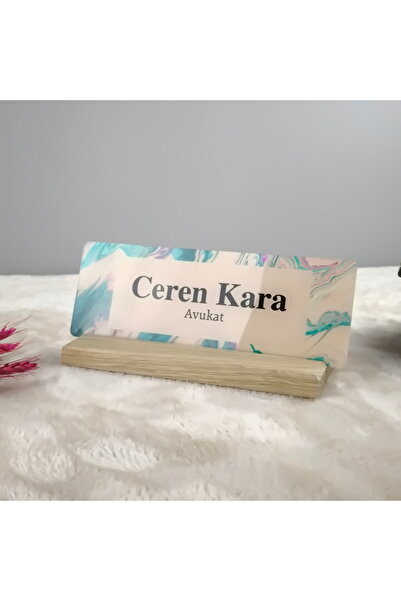 hediyekralı Ahşap Standlı Kişiye Özel  Desenli Masa İsimliği