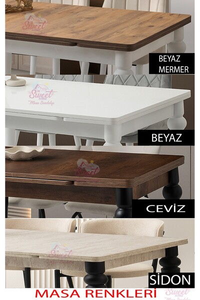 Sweet Home Masa Sandalye Yanlardan Açılır Yakamoz 90x60 cm Sidon Masa 4 Adet Ay Sandalye