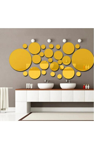 NT Handmade Gold Pleksi 26 Parça Yuvarlak Ayna Duvar Dekoru Salon Oturma Yata...
