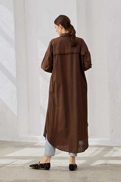 QANU διακοσμητικό ρέλι Βαμβακερό πουκάμισο καφέ