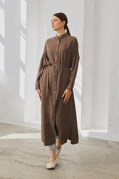 QANU oversized Πουκάμισο Καφέ Φαρδιά Εφαρμογή