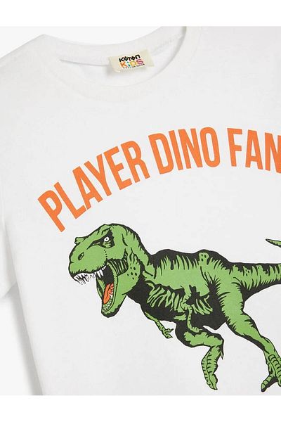 Koton Μπλουζάκι Dinosaur T-shirt με κοντομάνικο λευκό αγόρι 5skb10122tk