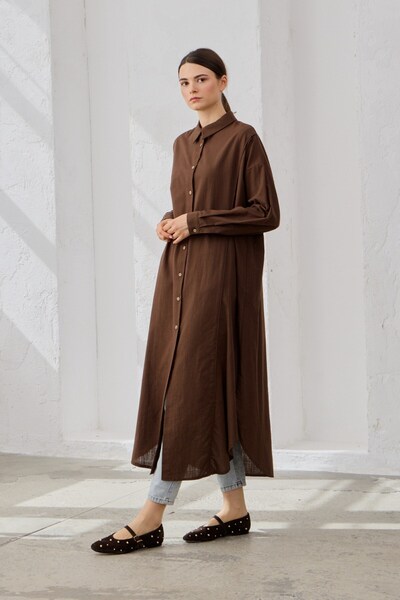 QANU διακοσμητικό ρέλι Βαμβακερό πουκάμισο καφέ