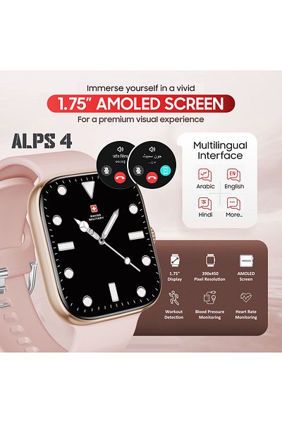 Swiss Military ALPS4 Smartwatch 1.75” AMOLED,BT Calling,Fitness Tracker, IP67, 7-Day Battery,iOS/Android Compatible