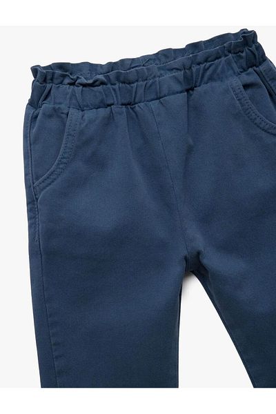 Koton Elastic Waist Pocket Detailed Cotton Blue Baby Girl Pants 5Smg40029Aw