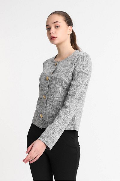 Laranor Gray Textured Fabric Jacket Gold Button Design Day Night Elegance 25L8013