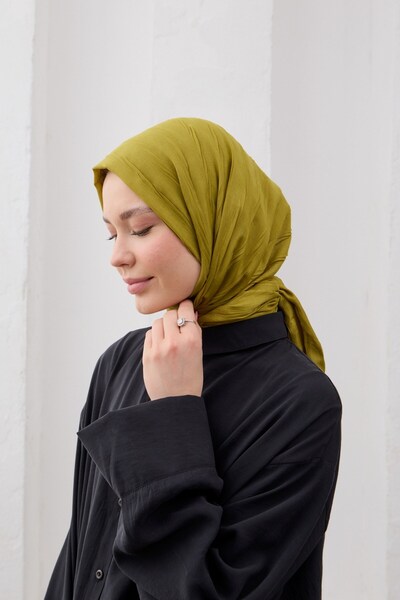 QANU Σάλι από μπαμπού πλισέ λαδί πράσινο