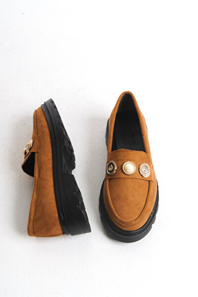 Redoxy Women's Suede Design Lightweight and Thick Sole Daily Casual Oxford, Buckle Detailed Loafer Shoes