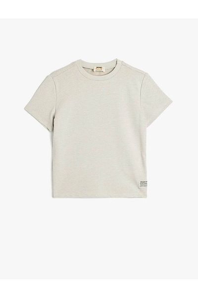 Koton Graues Jungen-T-Shirt aus Baumwolle mit kurzen Ärmeln und Rundhalsausschnitt 5skb10010tk