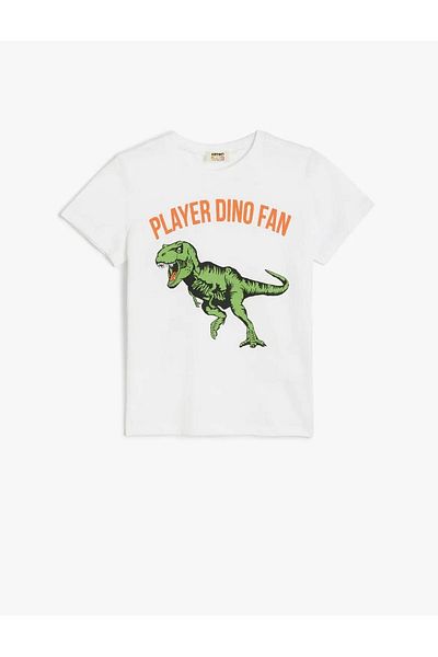 Koton Μπλουζάκι Dinosaur T-shirt με κοντομάνικο λευκό αγόρι 5skb10122tk