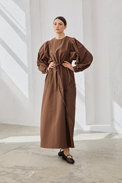 QANU Cotton Gathered Dress Brown