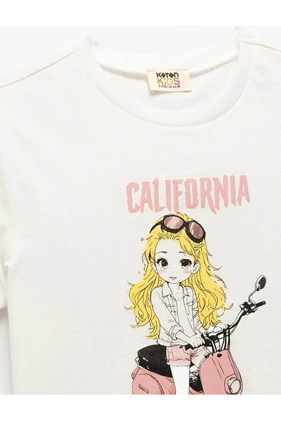 Koton Cotton Crew Neck Print Detailed White Girl's T-Shirt 5Skg10260Ak