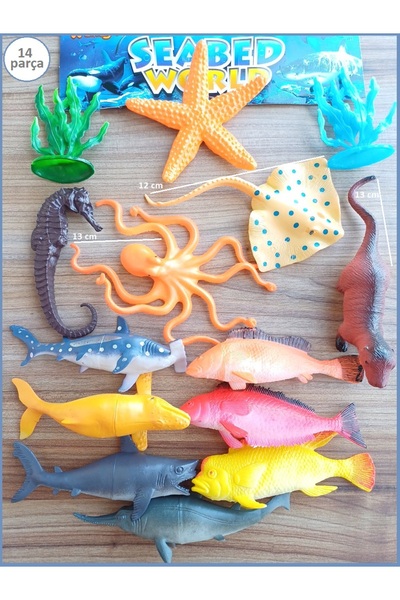 OYUNCAKSAHİLİ Deniz Canlıları 14 Parça Balık Midye Yosun Balina Kılıçbalığı Y...