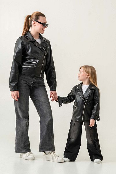 Gold Class Kidswear Комбинирано кожено яке за майка и дъщеря (Добавете 2 броя в количката за комбинацията)