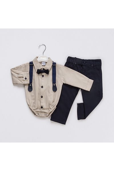 TİJK Baby Boy Slopet Bow Tie Bottom Snap Fastener Double Set
