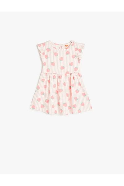 Koton Ruffle Detailed Strawberry Patterned Ecru Baby Girl Dress 5Smg80018Ak