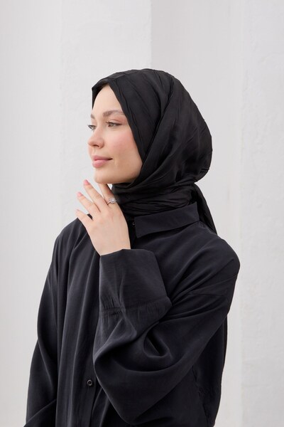 QANU Μπαμπού Πλισέ Σάλι Μαύρο