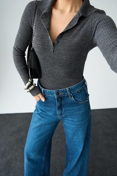 POLEXP Πουλόβερ Mra Fashion Polo Neck με 6 κουμπιά - Anthracite