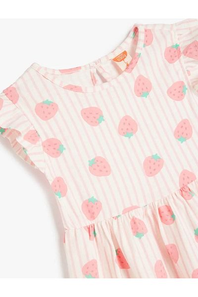 Koton Ruffle Detailed Strawberry Patterned Ecru Baby Girl Dress 5Smg80018Ak