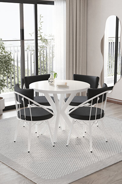 BY ORHAN GÜZEL Mutfak Masası Takımı , 4 Kişilik Mutfak Masa Takımı , Yuvarlak Masa Takımı Küt Ayaklı Takım BEYAZ