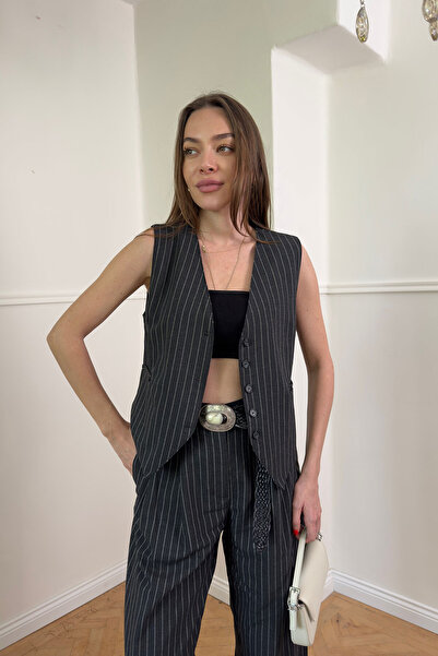 MAGARDE Vestă cu design în dungi - NEGRĂ