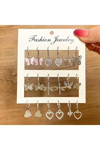 Choice مجموعة من 9 أزواج من الأقراط المتدلية بتصميم قلب فراشة ويعسوب، مصنوعة ...