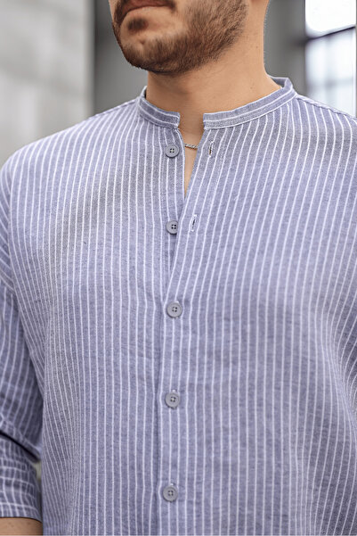 Valiberta Смугаста муслінова тканина, напівдовга чоловіча сорочка - чорна