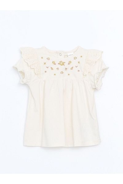 LC Waikiki Lcw Crew Neck Embroidery Baby Girl Blouse and Leggings 2-Piece Fast Fashion